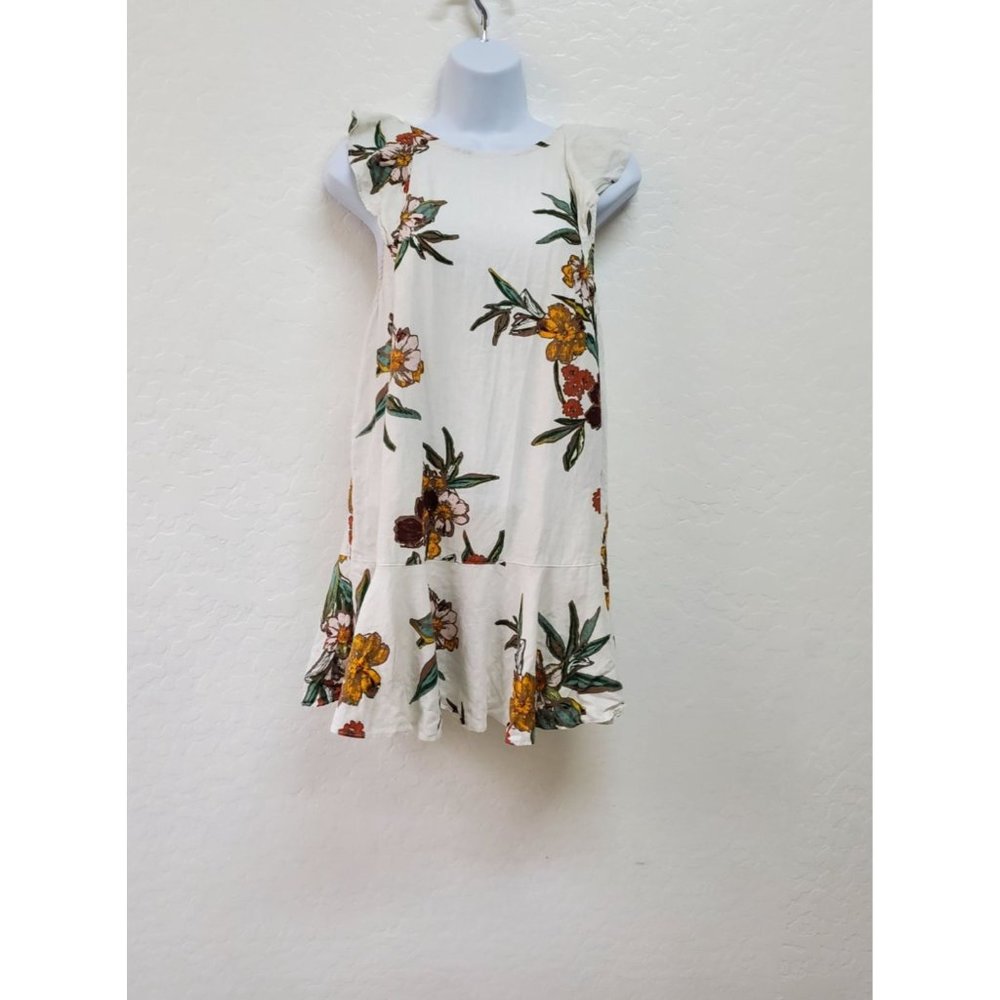 Free People White Multi-Color Floral Mini Linen Blend Dress, Open Back, Size M